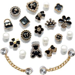 Bling Black and White Shoe Charms Set – Rhinestone Chain, Pearl Flower, Heart & Gem Designs – Decorative Shoe Accessories for Shoes, Bracelets and Bags, Gifts for Birthday, Holidays and Special Occasions in Saudi Arabia