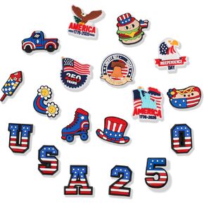 Independence Day Shoe Charms Set, 4th of July Decorative Charms for Shoes, USA Theme Accessories with Flag, Eagle, Hat, Liberty Bell, Truck and Letter Designs, Party Favor Gift for Man Woman in Kuwait