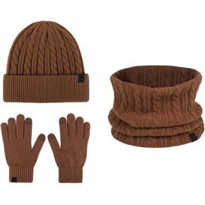 Hat Beanie+Scarf+Gloves Men and Women Warm Fleece Knit Winter Beanie Gloves Neck Warmer Set 3 in Set for Adult in Kuwait