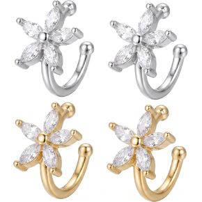 4 Pcs Ear Cuffs Non Piercing Set, Gold and Silver Tone Flower Cartilage Cuff, Dainty Cuff Earrings for Women with Cubic Zirconia, Fake Ear Piercing Jewelry Gifts in Saudi Arabia