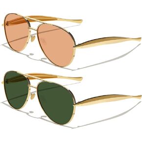 Gold Trendy Aviator Sunglasses for Women Men, Retro 2025 Metal 70s Oversized Sun Glasses in Kuwait