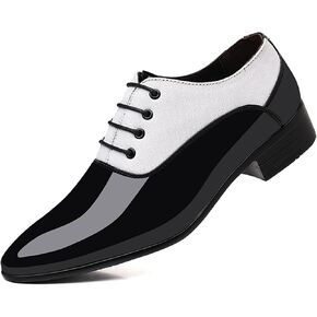 Mens Patent Leather Dress Shoes Formal Business Oxfords Patchwork Two Tone Color Matching Tuxedo Shoes for Men in Saudi Arabia