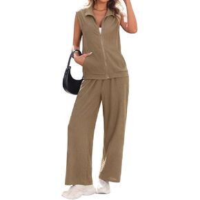 Vipwest Women 2 Piece Set Summer Sleeveless Top Wide Leg Pant Sweatsuits in Saudi Arabia