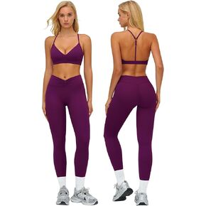 Workout Sets for Women 2 Piece Gym Sets Yoga Outfits V Neck Adjustable Bra High Waist Leggings in Saudi Arabia