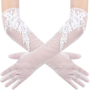 Women's Long Floral Lace Gloves Sheer Mesh Tulle Elbow Length Wedding Bridal Opera Party Dance Gloves in Saudi Arabia
