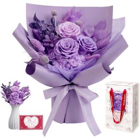 Preserved Flowers for Delivery, Luxury Forever Flowers Gift for Women, Elegant Floral Arrangement for Home Office Decor, Long Lasting Roses Bouquet for Anniversary Birthday Gifts in Saudi Arabia