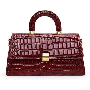 Genuine Cowhide Women's Handbag Detachable Shoulder Strap Crocodile Pattern Trapezoid Flap Pillow Bag (Claret) in Saudi Arabia