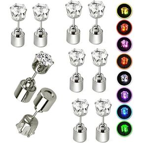LED Light Up Earrings, LED Studs Earrings Party Flashing Blinking Stainless Steel Earring - 5 Pairs Color Changing Glow Stud Earrings Halloween Christmas Gifts for Women Men Girlfriend Boyfriend in Kuwait
