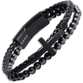 Hero Company Cross Bracelet for Men - FIDES Leather & Magnetic Titanium Bead Bracelet for Father's Day - Helps Pair Veterans With A Service Dog in Saudi Arabia