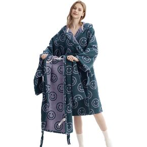 Women Smile Hooded Bathrobe, Vintage Face Aesthetic 100% Cotton Robe, Thick Soft Terry Ultra Absorbent Spa Bath Robe in Saudi Arabia