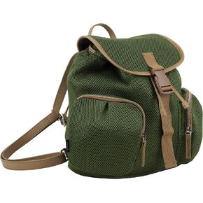 BODHI Drawstring Mini Backpack Bag with Exterior Cargo Double Zipper Pockets, Olive Green Sandwich Mesh Dim Brown Trim in Saudi Arabia