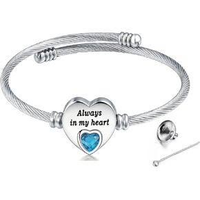 YOUFENG Urn Bracelet for Human Ashes Birthstone Cremation Adjustable Bracelets Stainless Steel Keepsake Cuff Bangle Jewelry for Men Women in Kuwait
