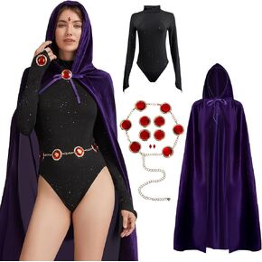 Adult Halloween Costumes 2026 Women Long Sleeve Bodysuits Purple Cape and Anime Cosplay Red Gem Waist Belt Costumes in Saudi Arabia