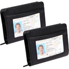 36 Slots Credit Card Holder Wallet: RFID Blocking Zipper Leather Credit Card Holder for Men with and ID Window, Pack of 2, Black in Saudi Arabia