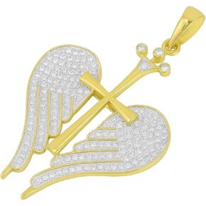 Round 1.30CT Real Moissanite Wing's Cross Pendant For Men's 925 Sterling Silver Yellow Plated With Chain in Saudi Arabia