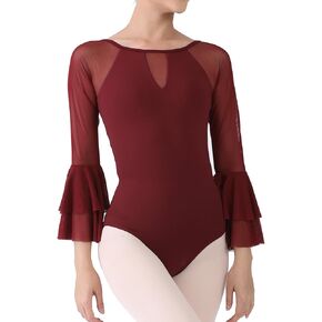 Dance Elite - Paloma - ثوب باليه نسائي ذو طبقة مزدوجة وأكمام مرفرفة - أكمام شبكية 3/4 مع فتحة رقبة وفتحة في الخلف in Kuwait