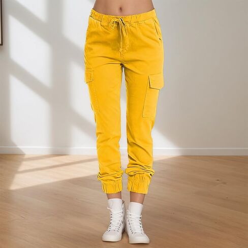 Women Casual Elastic Waist Cargo Pants Ankle Length Lightweight Stretchy Workwear Style in Kuwait
