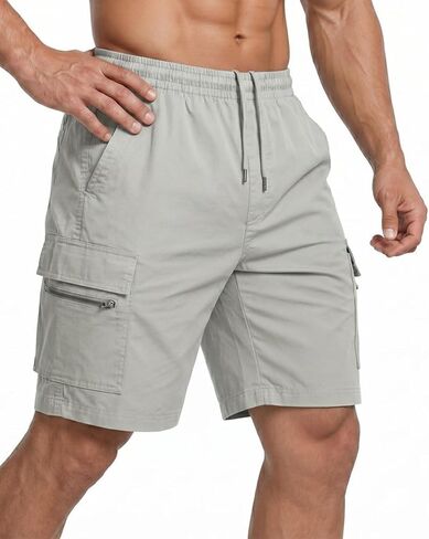 Men's Casual Cargo Shorts Elastic Drawstring Waist Zip Flap Pockets Summer Work in Kuwait