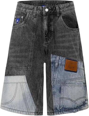 Aelfric Eden Baggy Cargo Jorts Denim Shorts Vintage Washed Patchwork Y2K Streetwear Unisex with Pockets in Kuwait