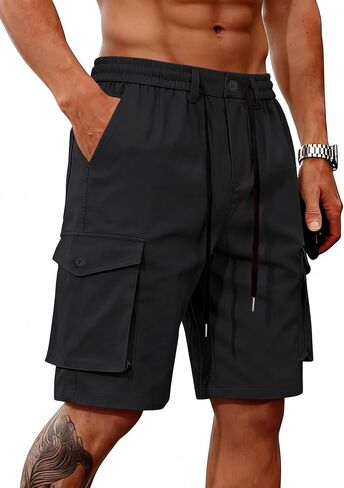 Mens Cargo Shorts Casual Lightweight Button Drawstring Outdoor Hiking Work Shorts with 6 Pockets in Saudi Arabia