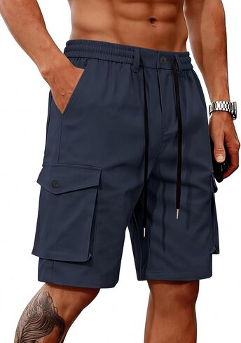 Mens Cargo Shorts Casual Lightweight Button Drawstring Outdoor Hiking Work Shorts with 6 Pockets in Saudi Arabia