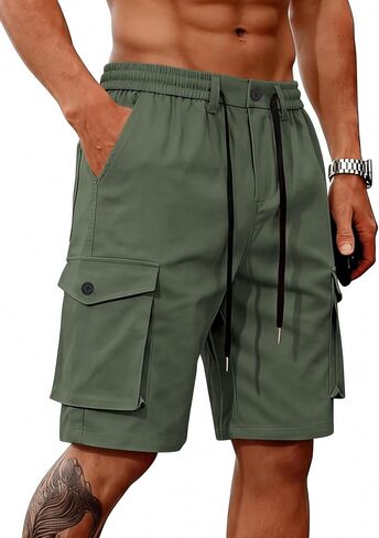 Mens Cargo Shorts Casual Lightweight Button Drawstring Outdoor Hiking Work Shorts with 6 Pockets in Saudi Arabia