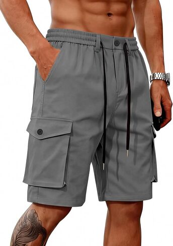 Mens Cargo Shorts Casual Lightweight Button Drawstring Outdoor Hiking Work Shorts with 6 Pockets in Saudi Arabia
