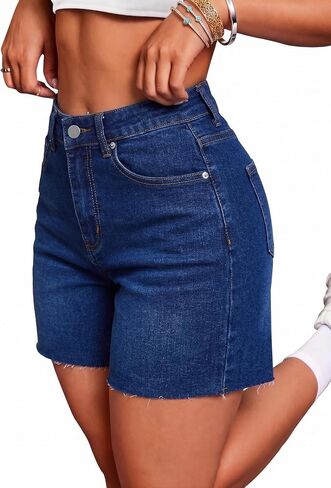 Bosmeer Jean Shorts for Women Casual Mid High-Waisted Stretchy Denim Shorts Raw Hem Summer Hot Jorts 2026 in Kuwait