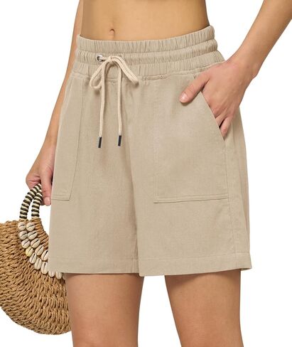 Women's Lyocell Linen Shorts with Pockets Drawstrings Wide Leg Summer Casual Beach Shorts 5/10 Inch in Saudi Arabia