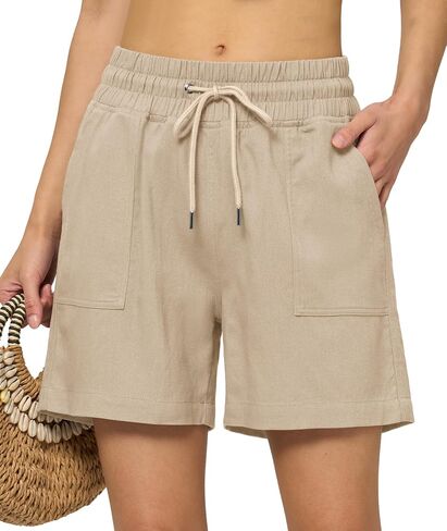 Women's Lyocell Linen Shorts with Pockets Drawstrings Wide Leg Summer Casual Beach Shorts 5/10 Inch in Saudi Arabia