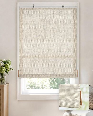 LazBlinds Manual Roll-up Bamboo Blinds, Easy Install Roller Shades for Windows, Hook-On Light Filtering Bamboo Shades for Interior Indoor Windows, 35" W x 48" H, Star-Off White in Saudi Arabia