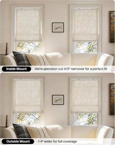 LazBlinds Manual Roll-up Bamboo Blinds, Easy Install Roller Shades for Windows, Hook-On Light Filtering Bamboo Shades for Interior Indoor Windows, 35" W x 48" H, Star-Off White in Saudi Arabia