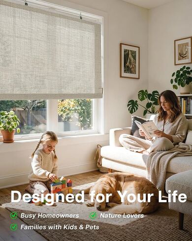 LazBlinds Manual Roll-up Bamboo Blinds, Easy Install Roller Shades for Windows, Hook-On Light Filtering Bamboo Shades for Interior Indoor Windows, 35" W x 48" H, Star-Off White in Saudi Arabia