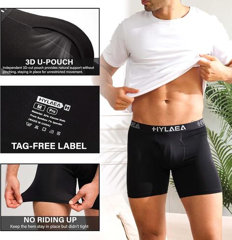 Hylaea Mens Bamboo Boxer Briefs, Breathable Moisture Wicking Underwear, No Ride Up With 3D Pouch Support in Saudi Arabia
