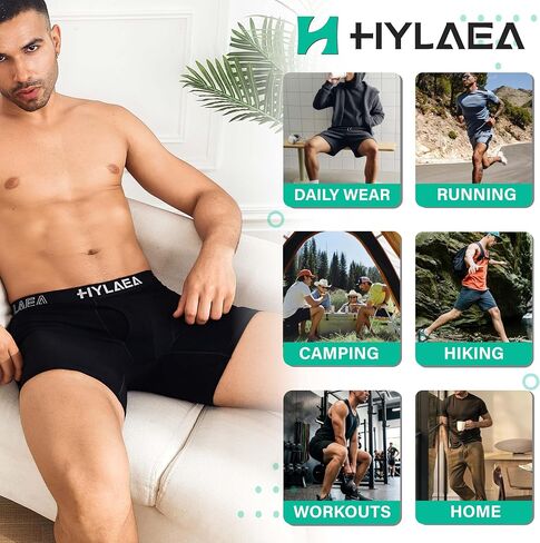 Hylaea Mens Bamboo Boxer Briefs, Breathable Moisture Wicking Underwear, No Ride Up With 3D Pouch Support in Saudi Arabia