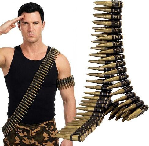 Fake Bullet Belt Plastic Army Bandolier Military Costume Accessory Tactical Ammo for Halloween Cosplay Masquerade Stage Performance Party Brown in Saudi Arabia