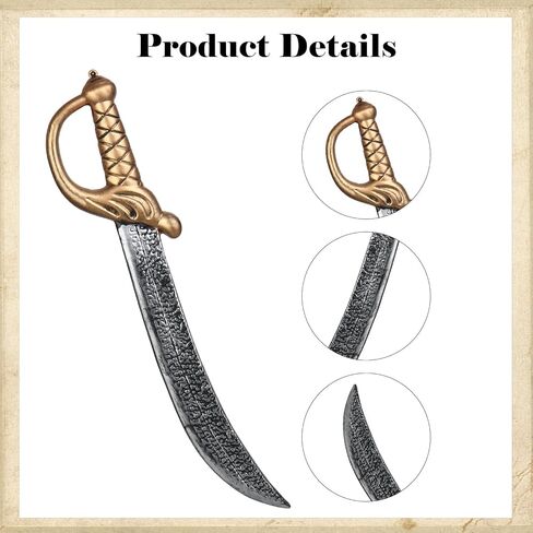 2Pcs 19 Inch Pirate Sword Toy, Plastic Sword Prop for Kids Costume, Medieval Fake Swords Halloween Cosplay Pirate Accessories (Black + Gold) in Saudi Arabia