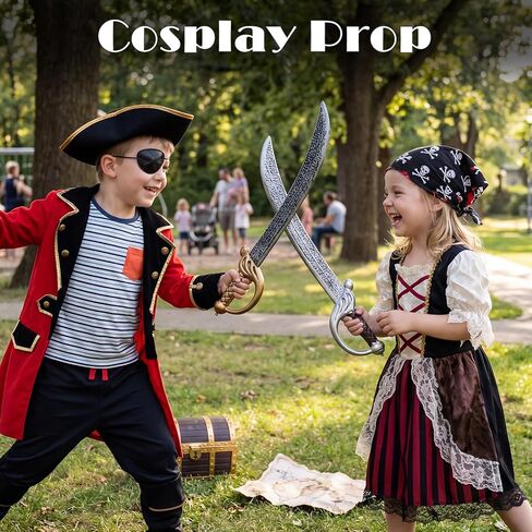 2Pcs 19 Inch Pirate Sword Toy, Plastic Sword Prop for Kids Costume, Medieval Fake Swords Halloween Cosplay Pirate Accessories (Black + Gold) in Saudi Arabia