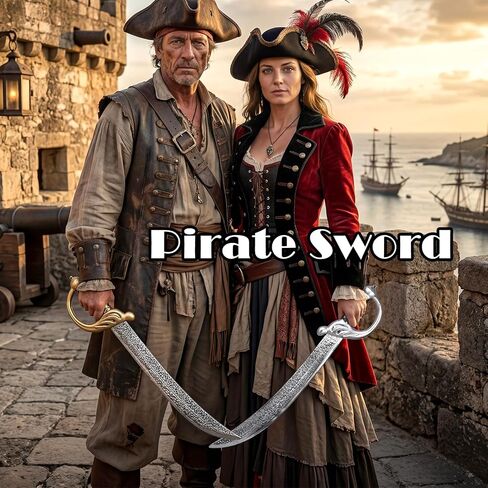 2Pcs 19 Inch Pirate Sword Toy, Plastic Sword Prop for Kids Costume, Medieval Fake Swords Halloween Cosplay Pirate Accessories (Black + Gold) in Saudi Arabia