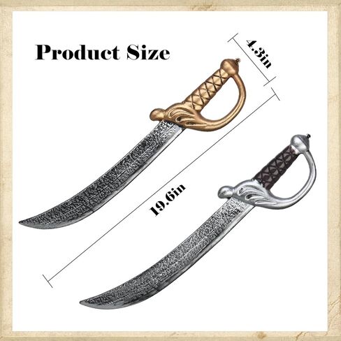 2Pcs 19 Inch Pirate Sword Toy, Plastic Sword Prop for Kids Costume, Medieval Fake Swords Halloween Cosplay Pirate Accessories (Black + Gold) in Saudi Arabia