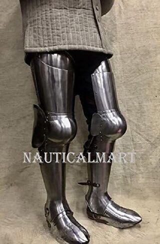 NauticalMart Medieval Steel Full Leg Armor Silver Knight Leg Guard for LARP & Theatrical Performances | Historical Reenactment Ready | Custom Fit Options in Kuwait