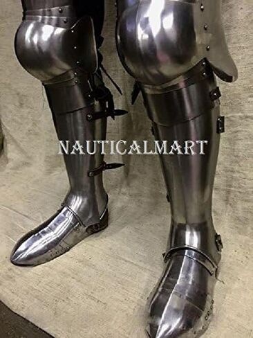 NauticalMart Medieval Steel Full Leg Armor Silver Knight Leg Guard for LARP & Theatrical Performances | Historical Reenactment Ready | Custom Fit Options in Kuwait