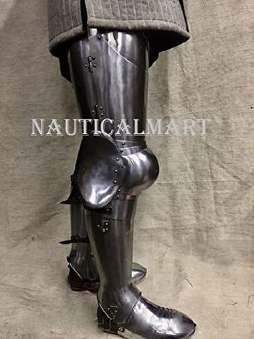 NauticalMart Medieval Steel Full Leg Armor Silver Knight Leg Guard for LARP & Theatrical Performances | Historical Reenactment Ready | Custom Fit Options in Kuwait