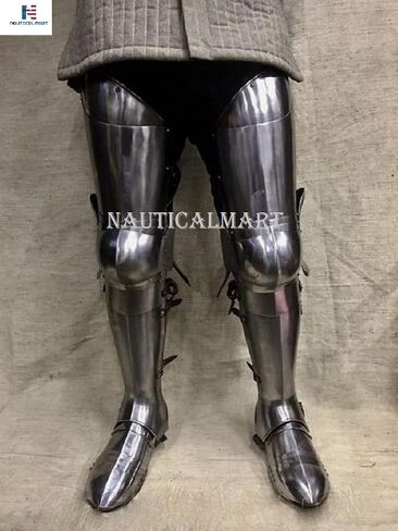 NauticalMart Medieval Steel Full Leg Armor Silver Knight Leg Guard for LARP & Theatrical Performances | Historical Reenactment Ready | Custom Fit Options in Kuwait