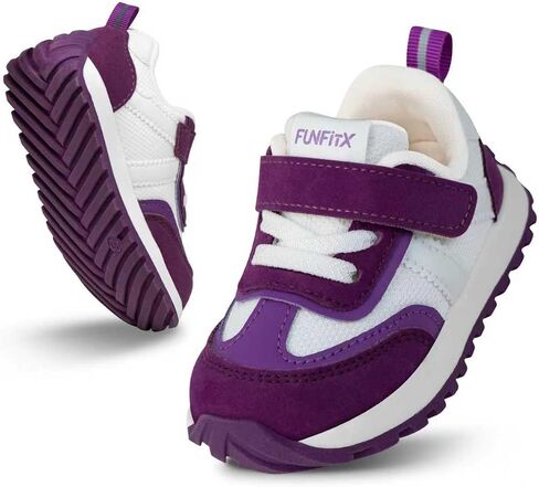 Toddler Sneakers Boys Girls Wide Toe Box | Flexible Sole Athletic Walking Shoes | Breathable Mesh & Easy Clean Faux Leather Slip On for Daycare, Size 4-8 in Saudi Arabia