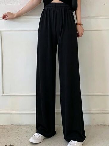 Women's Comfy Casual Ultra Soft Black Pajama Pants Elastic Drawstring Waist Loose Wide Leg Loungewear Sleep Pants in Kuwait