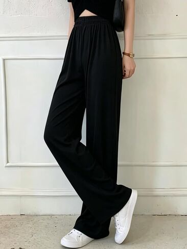 Women's Comfy Casual Ultra Soft Black Pajama Pants Elastic Drawstring Waist Loose Wide Leg Loungewear Sleep Pants in Kuwait