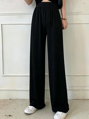 Women's Comfy Casual Ultra Soft Black Pajama Pants Elastic Drawstring Waist Loose Wide Leg Loungewear Sleep Pants in Kuwait