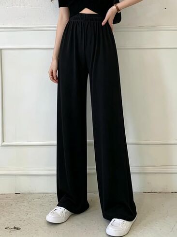 Women's Comfy Casual Ultra Soft Black Pajama Pants Elastic Drawstring Waist Loose Wide Leg Loungewear Sleep Pants in Kuwait