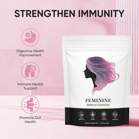 Nuora Feminine Balance Gummies for Women, PH Balance, Healthy Odor, Flora and Immune Support, Vaginal Health Support, Vegan Hawaiian Pineapple, 60 Count (1) in Kuwait
